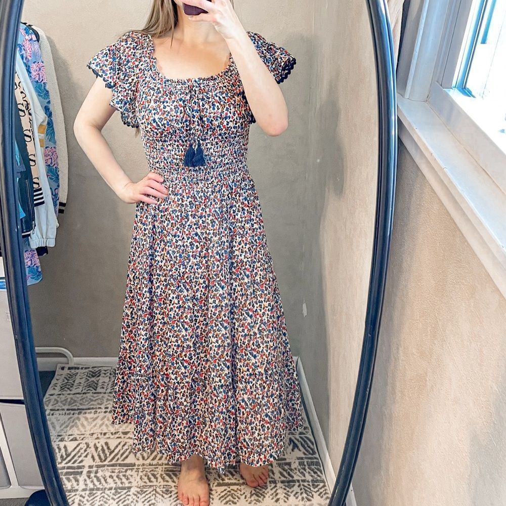 Tory Burch Wildflower Smocked Cotton Midi Dress S - Picture 4 of 10